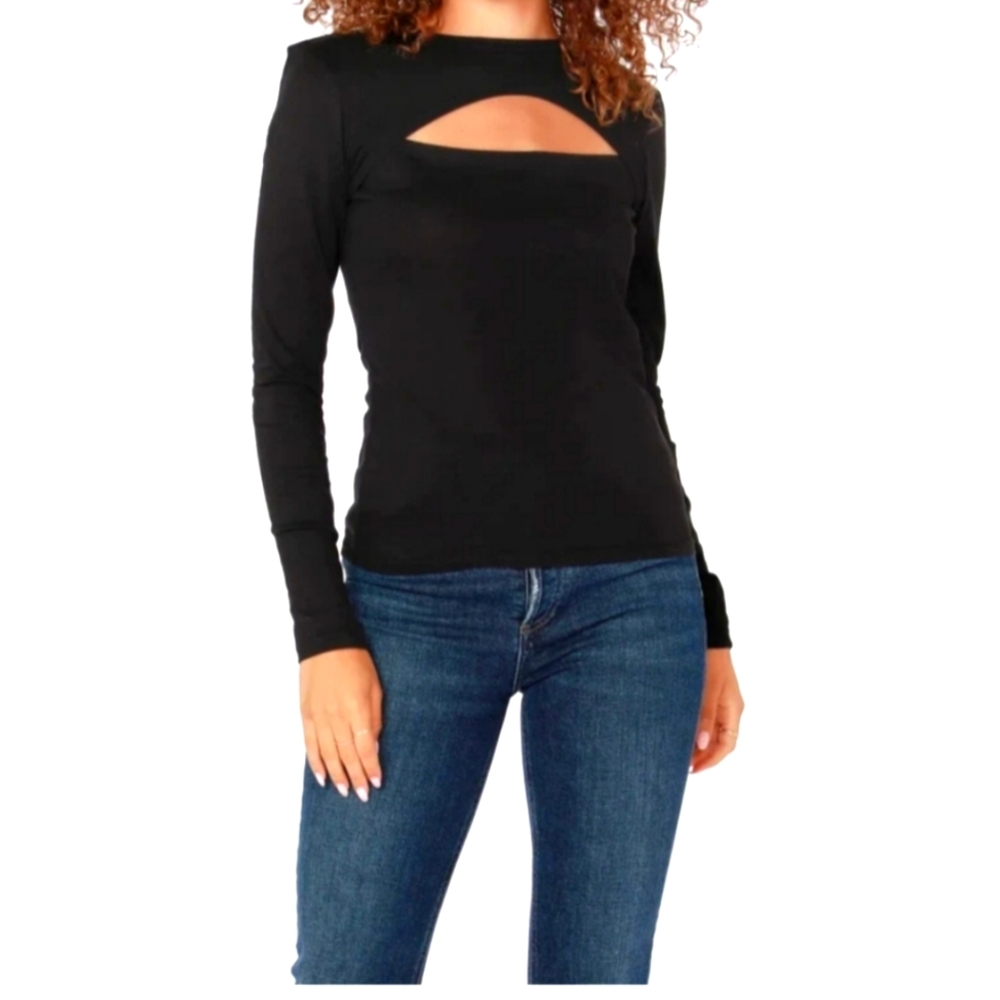 Lulu's Flirty Little Secret Black Ribbed Cutout Long Sleeve Top